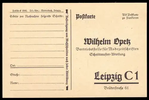 Werbepostkarte, Fa. Wilhelm Opetz, Leipzig, blanko