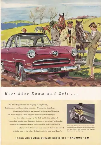 Zeitschriftenwerbung und Test, Ford Taunus 15M / 12 M, fünf Blatt,  um 1953