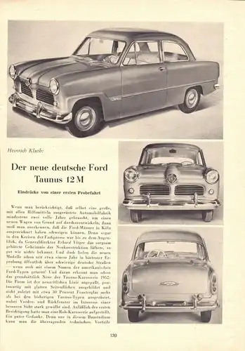 Zeitschriftenwerbung und Test, Ford Taunus 15M / 12 M, fünf Blatt,  um 1953