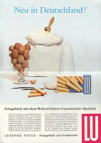 Werbelatt der franz. Fa. LEFÈVRE-UTILE für den Verkauf von Gebäck, Marke LU 1958