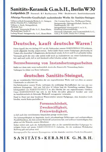 Werbeblatt der Fa. Sanitäts-Keramik GmbH, Berlin W30 für Sanitäts-Steingut, 1935