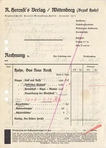 Rechnung, R. Herrose's Verlag, Wittenberg (Bez. Halle), 16.10.35