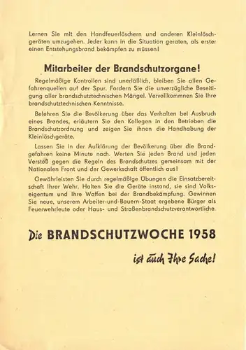 Infoblatt zur Brandschutzwoche 1958