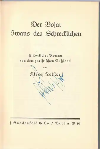 Tolstoi, Alexej; Der Bojar Iwans des Schrecklichen, um 1930