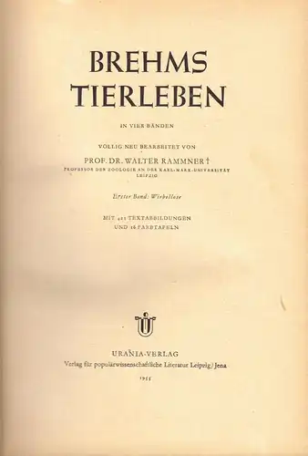 Brehms Tierleben in vier Bänden, Urania-Verlag Leipzig / Jena, 1955