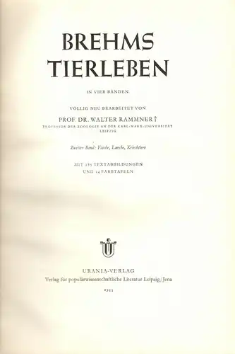 Brehms Tierleben in vier Bänden, Urania-Verlag Leipzig / Jena, 1955