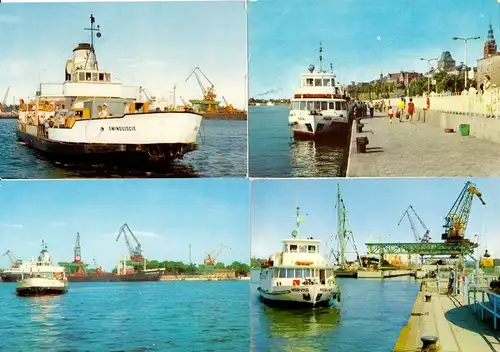 vier AK, Świnoujście, Swinemünde, verschiedene Hafenmotive, 1971 - 1975