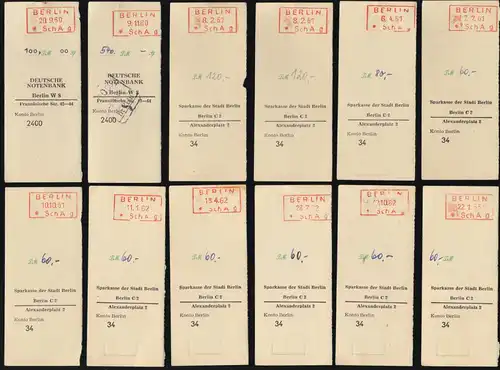 15 Quittungsteile von Schecks mit entsprechenden Stempeln, 1960 - 1965