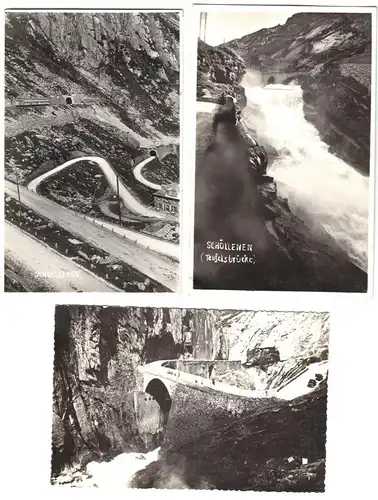 drei Echtfoto-AK, Schöllenen, Uri, Schweiz, Teufelsbrücke, um 1938