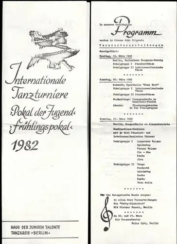 Programmheft, Internationale Tanzturniere, Berlin Mitte, HdJT, 1982