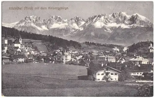 AK, Kitzbühel, Teilansicht mit Kaisergebirge, um 1912