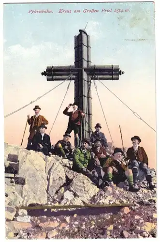 AK, Pyhrbahn, Kreuz am Gr. Priel, belebt, 1906