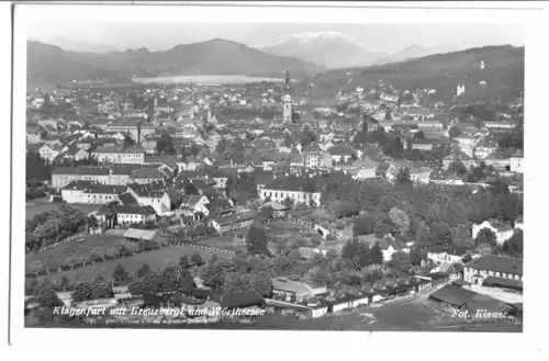 AK, Klagenfurt, Gesamtansicht mit Kreuzberg und Wörthersee, 1945