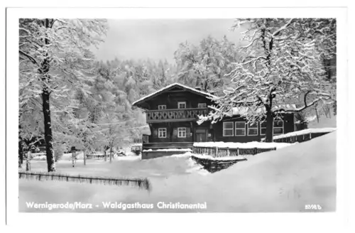 AK, Wernigerode Harz, Waldgasthaus Christianental, Winteransicht, 1953