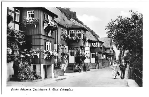 AK, Postelwitz b. Bad Schandau, Straßenpartie, 1955