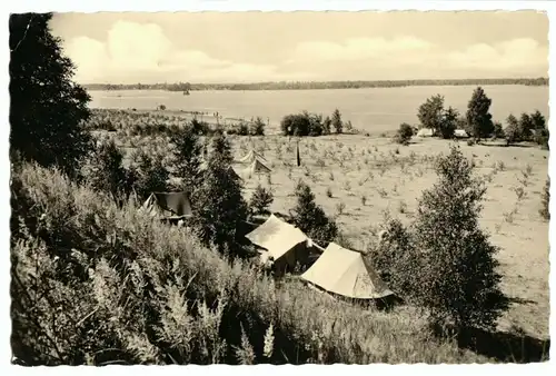 AK, Knappenrode, Knappensee, Bl. v.d. Steilküste auf Zeltplatz u. Badesee, 1959