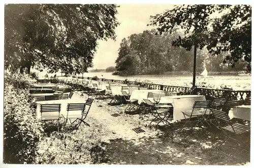 AK, Egsdorf Kr. Königs Wusterhausen, Tornows Idyll, Terrasse am See, 1963