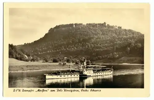 AK, Königstein Elbe, DSU Dampfer "Meißen" am Fels Königstein, 1956