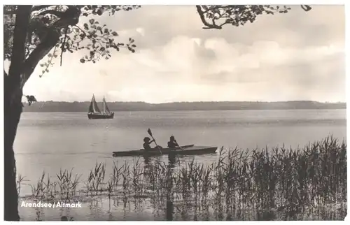 AK, Arendsee Altmark, Seepartie mit Paddelboot, 1964