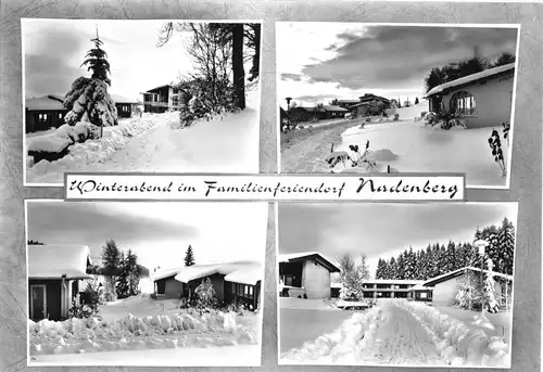 AK, Lindenberg Allgäu, Winterabend im Familienferiendorf Nadenberg, 4 Abb., 1970