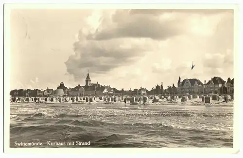 AK, Swinemünde, Swinoujscie, Kurhaus mit Strand, 1938