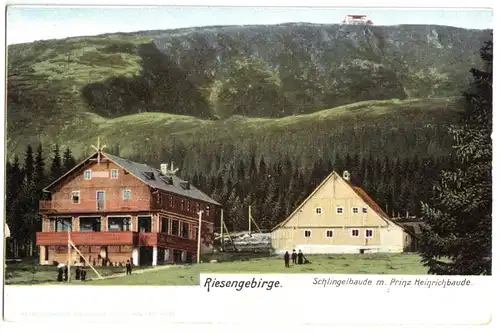 AK, Riesengebirge, Schlingelbaude mit Prinz Heinrichbaude, um 1903