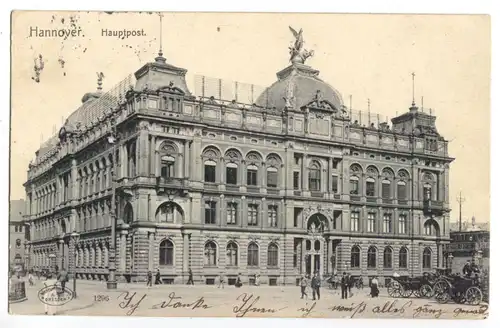 AK, Hannover, Hauptpostamt, Kutschen, 1907