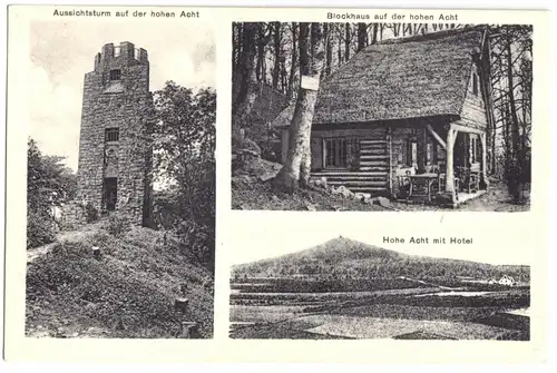 AK, Adenau, Hohe Acht, drei Abb., Aussichtsturm, Blockhaus, Totale, um 1920
