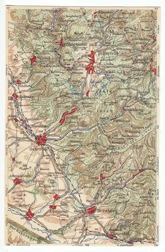 AK mit Landkarte, Südharz mit Clausthal-Zellerf., Osterode und Herzberg, um 1923