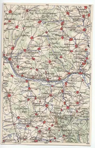 AK mit Landkarte, Areal um und westlich von Haßfurt, um 1923