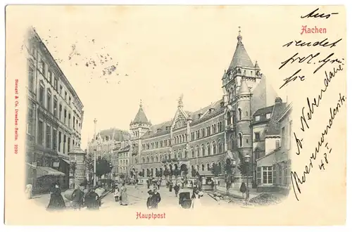 AK, Aachen, Straßenpartie belebt, mit Hauptpost, 1902
