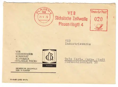 AFS, VEB Sächsische Zellwolle, Plauen (Vogtl) 4, o Plauen 4, 99, 24.4.73