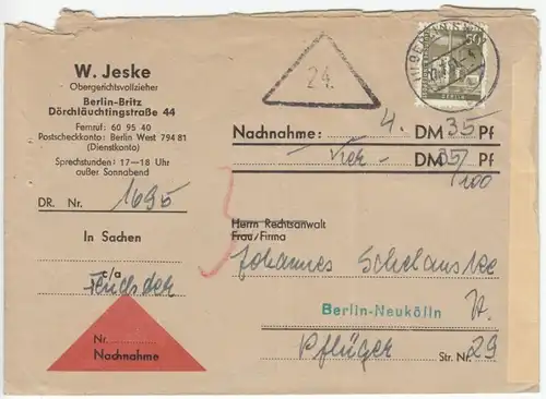 Nachnahme - Brief, Berlin West, Michel 150 EF, o (1) Berlin SW 11, 17.7.61