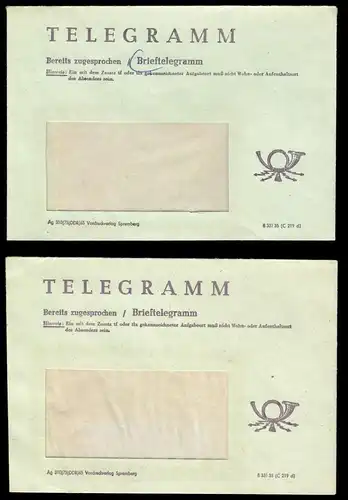 drei Umschläge für Telegrammsendungen der Deutschen Post der DDR, 1965 bzw. 1982