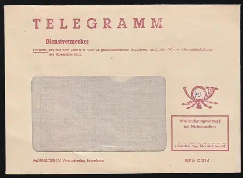 drei Umschläge für Telegrammsendungen der Deutschen Post der DDR, 1965 bzw. 1982