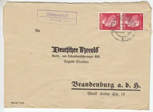 Landpoststempel, Poststelle II, Schweinrich über Wittstock (Dosse), 4.7.42