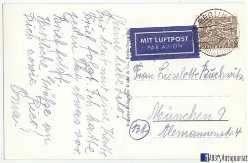 Beleg, Bedarfspost, Berlin West, Michel 48 EF, Luftpostkarte nach München, 1956
