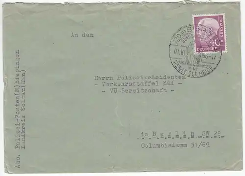 Bedarfspostbrief, BRD Michel 188x, EF, o (20a) Bispingen, 1.10.56