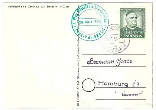 Beleg, BRD, 174 EF, (22a) Düsseldorf Flughafen, 24.3.54