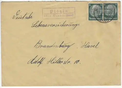 Landpoststempel, Poststelle II, Plötzin über Werder (Havel), Werder, 10.4.40