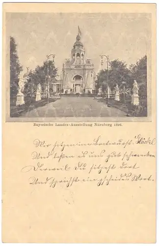 Ganzsachen - AK, Nürnberg, Bayerische Landesausstellung 1896, passender SSt