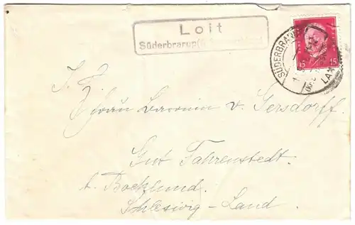 Landpoststempel, Poststelle II, Loit, Süderbarup (Kr. Schleswig) Land, 1.9.31