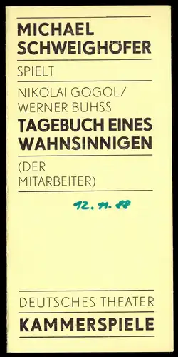 Theaterprogramm, Kammerspiele des DT Berlin, Gogol, Tagebuch eines ..., 1988