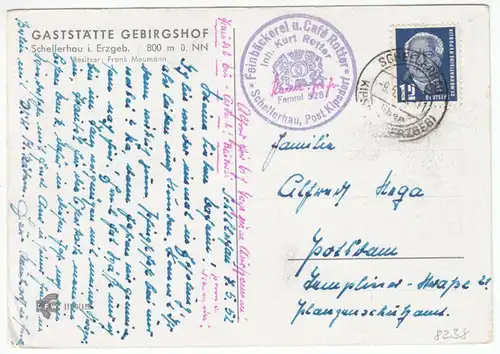 AK, Schellerhau Erzgeb., Teilansicht mit Cafe Rotter, früher DDR-Farbdruck, 1952