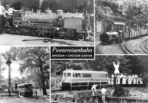 AK, Dresden, Pioniereisenbahn im Großen Garten, vier Abb., 1978