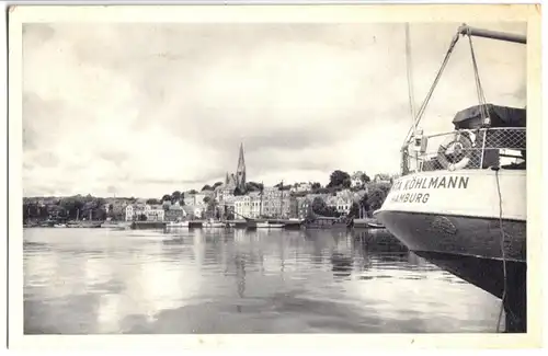 AK, Flensburg, Hafenbild mit St. Jürgenkirche, um 1953