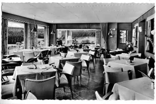 AK, Gras-Ellenbach i. Odw., Café Hügel, Gastraum, um 1960