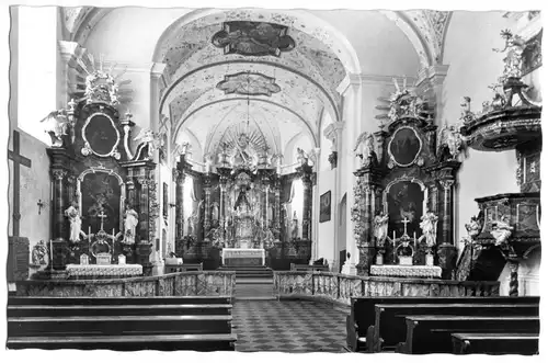 AK, Marienweiher Frankenw., Wallfahrtskirche Marienweiher, Innenansicht, um 1965