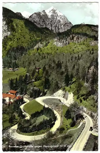 AK, Kochel am See, Kesselbergpaßstraße gegen Herzogstand, um 1965
