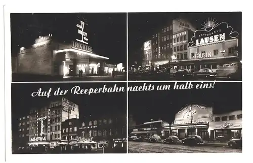 AK, Hamburg, Reeperbahn bei Nacht, vier Abb., 1956